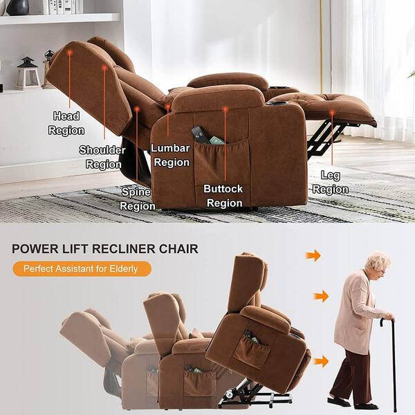 Lucklife Brown Power Lift Recliner Chairs for Elderly with Heated Massage,  Lumbar Pillow HD-H1150-BROWN-KD - The Home Depot