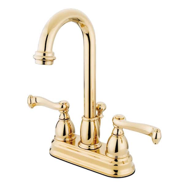Kingston Brass Royale 4 in. Centerset 2-Handle Bathroom Faucet with Plastic Pop-Up in Polished Brass