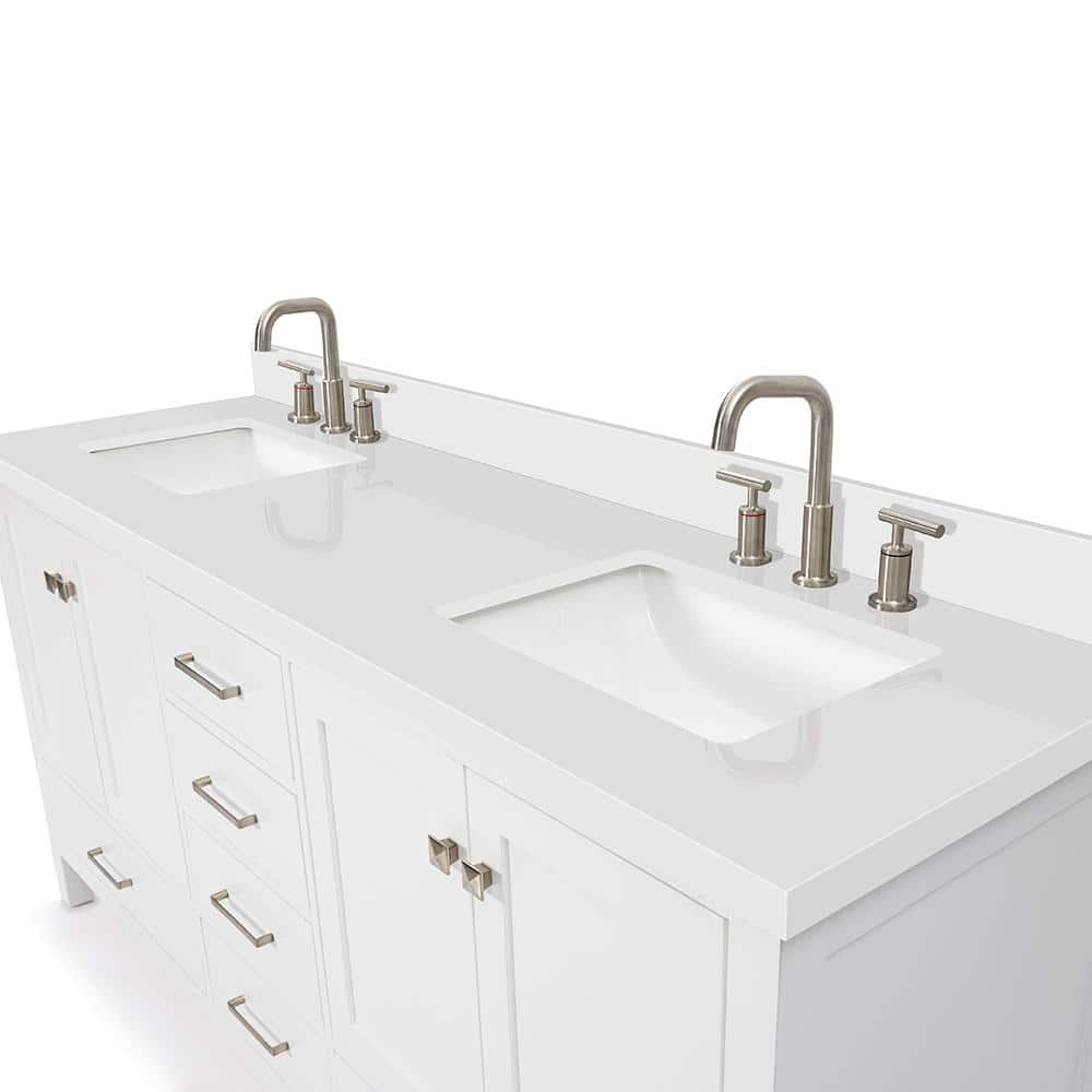 Cambridge 73" White Double Sink Vanity with Quartz Top