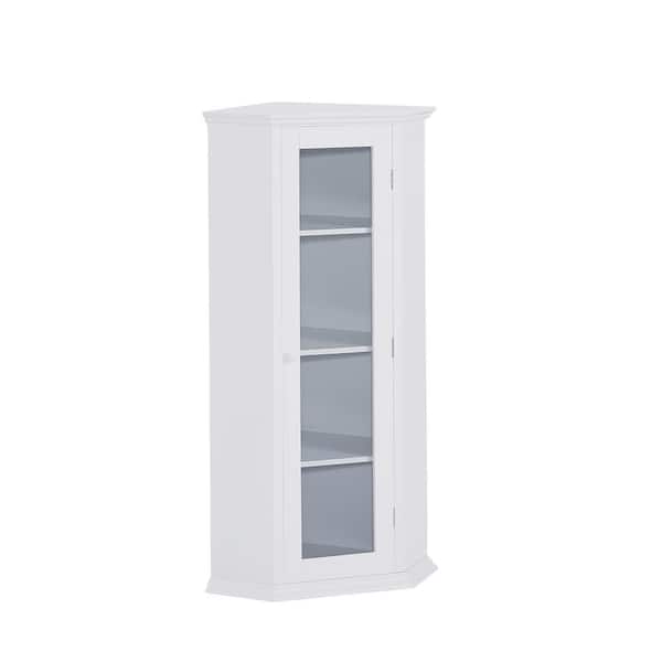 FAMYYT 16.1 in. W x 16.1 in. D x 42.4 in. H Freestanding White Linen Cabinet with Glass Door