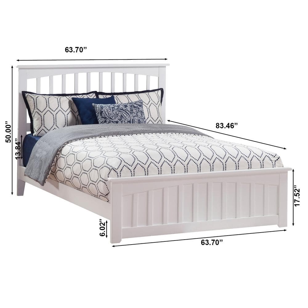 White Queen Mission Solid Wood Platform Bed with Slats