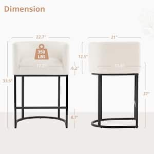 26 in.Beige and Black Low Back Bar Stool with Metal Frame Counter Height Linen Upholstered Counter Stool (Set of 3)