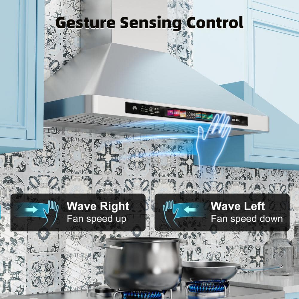 30 Inch Stainless Steel Wall Mount Range Hood with LED Lights
