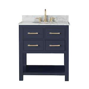 Brooks 31 in. W x 22 in. D x 35 in. H Bath Vanity in Navy Blue with Marble Vanity Top in White and White Basin