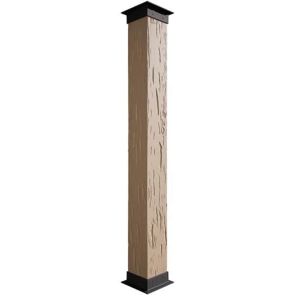 Ekena Millwork 10 in. x 6 ft. Pecky Cypress Endurathane Faux Wood Non-Tapered Square Column Wrap w/ Faux Iron Capital & Base
