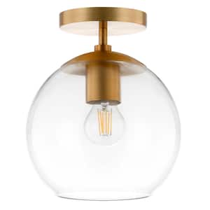 Bartlett 9 in. Brass Semi-Flush Mount with Clear Glass Shade