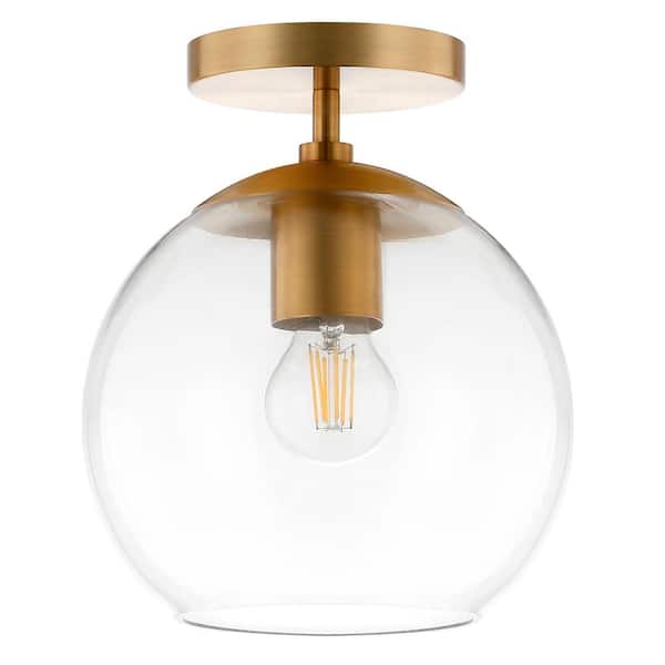 Meyer&Cross Bartlett 9 in. Brass Semi-Flush Mount with Clear Glass Shade