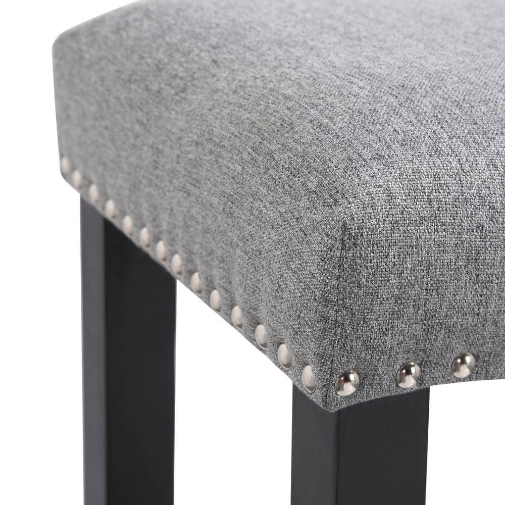 29" Gray Upholstered Saddle Seat Bar Stools, Set of 2