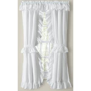 Classic Wide Ruffled White Polyester/Cotton Priscilla 84 in. W x 84 in. L Rod Pocket Sheer Curtain Pair
