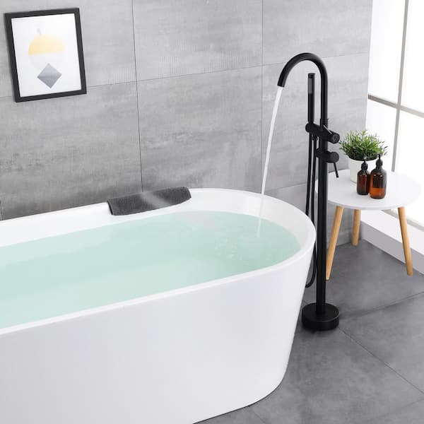 Aca Single Handle Freestanding Floor-Mount Tub Filler with Hand Shower in Matte Black