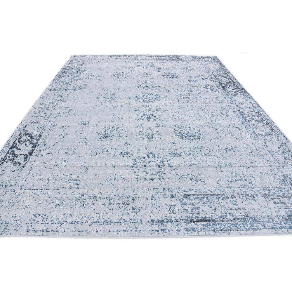Reversible Easy-Care Light Blue Synthetic Rectangular Rug
