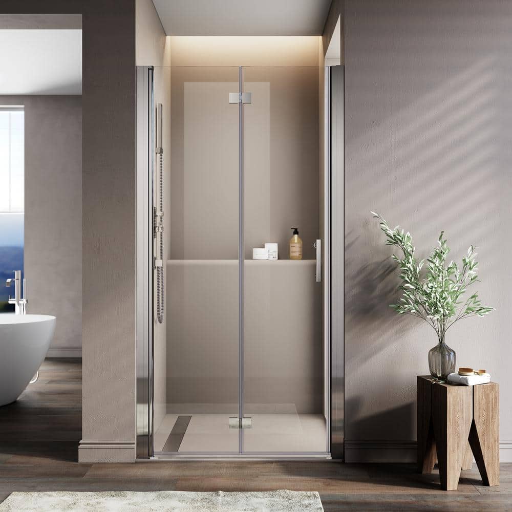 32 in. W x 72 in. H Bi-Fold Glass Shower Door with 1/4 in. Tempered Clear G