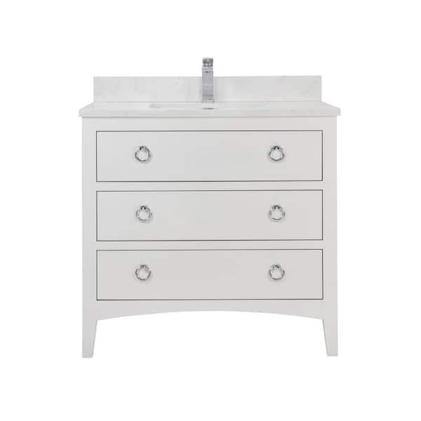 French Contemporary Series 36in. 1 Freestanding White Bath Vanity with White Artificial Stone Top Assembled Bath Vanity