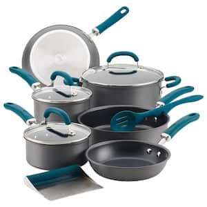 Create Delicious 11-Piece Hard-Anodized Aluminum Nonstick Cookware Set in Teal and Gray