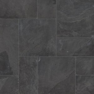 Take Home Tile Sample-Montauk Black 4 in. x 4 in. Pattern Gauged Slate Floor and Wall Tile