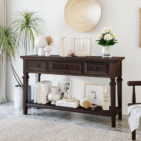 Espresso Rectangle Wood Console Table, What To Put On A Entry Table