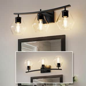 25 in. 3-Light Black Cone Vanity Light with Clear Glass Shades for Bathroom, Living Room, Entryway