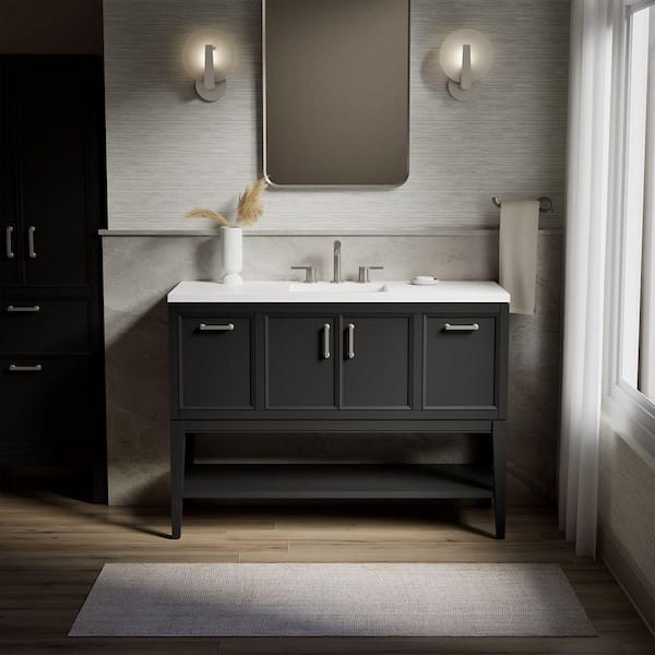 Winnow 48 in. Single Sink Freestanding Slate Grey Bath Vanity with White Quartz Top Assembled