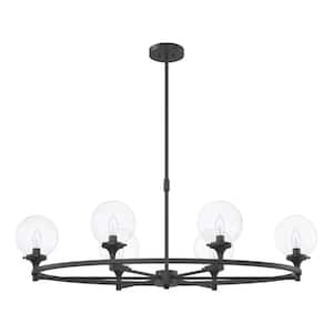 Alfaro 6-Light Matte Black Bulb Circle Chandelier for Living Room with No Bulbs Included