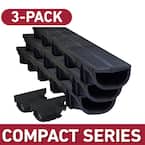 Compact Series 5.4 in. W x 3.2 in. D x 39.4 in. L Trench and Channel Drain Kit with Black Grate (3-Pack : 9.8 ft)