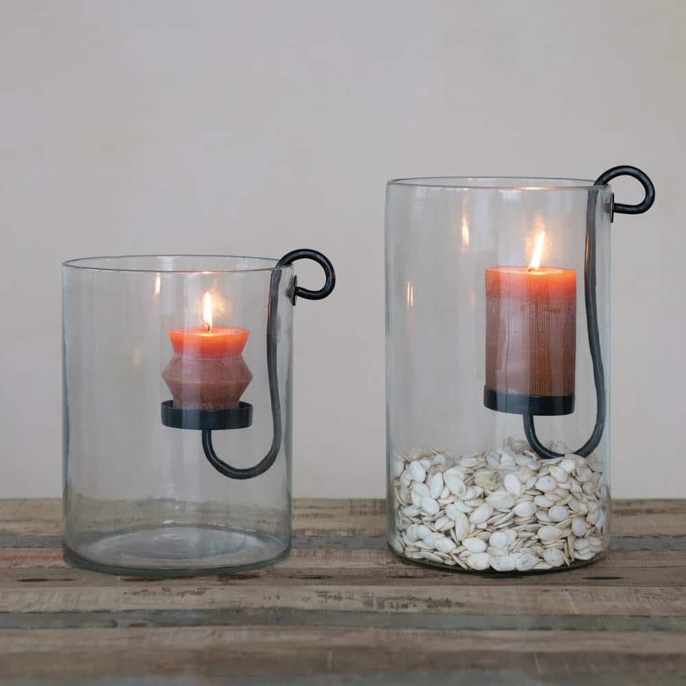 San Miguel Sentiments Love Glass Hurricane Candle Holder with Candle Rocks  Beads