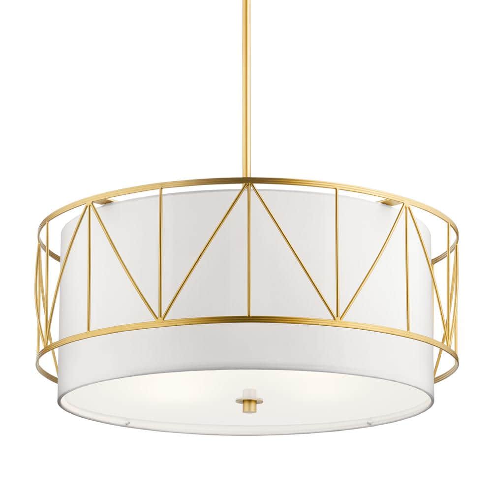 Classic Gold 24" Drum Pendant with Satin Etched Glass