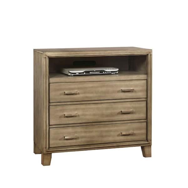 Benjara 16.25 in. Gray Wooden Media Chest with 3-Drawers
