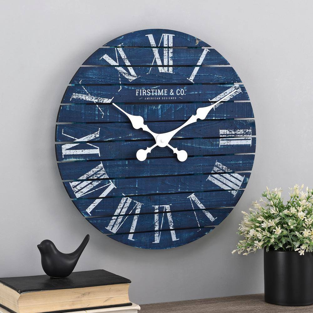 FirsTime & Co. 18 in Navy Augustus Farmhouse Shiplap Clock 31199 The Home Depot