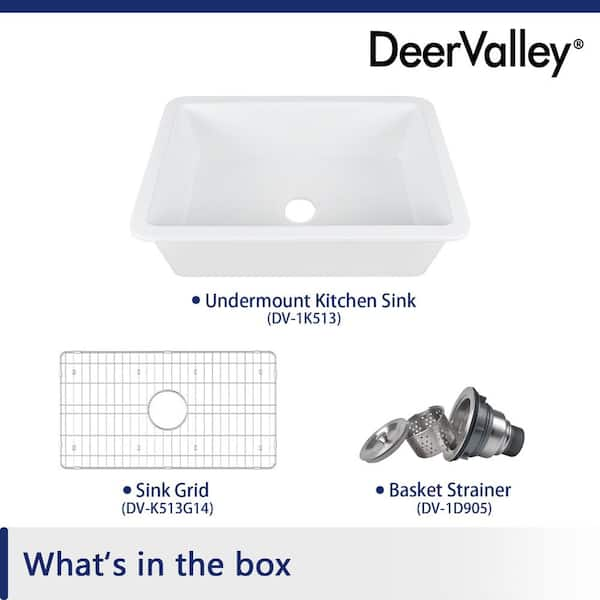 DEERVALLEY Rectangular Fireclay 32 in. L x 19 in. W Single Bowl Undermount  Kitchen Sink with Basket Strainer and Sink Grid DV-1K0016 - The Home Depot