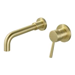 Single Handle Wall Mounted Bathroom Faucet with 360° Swivel Spout in Brushed Gold