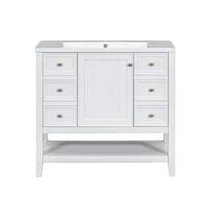 36 in. Bathroom Vanity with Sink Combo One Cabinet and Three Drawers Solid Wood and MDF Board in White