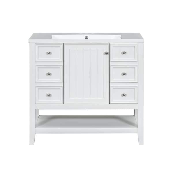 Aoibox 36 in. Bathroom Vanity with Sink Combo One Cabinet and Three Drawers Solid Wood and MDF Board in White