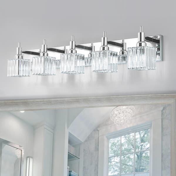 EDISLIVE Orillia 35.4 in. 5-Light Modern Chrome Bathroom Vanity Light with Crystal Shades