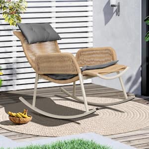 Wicker Outdoor Rocking Chair Lounge Chair with Gray Cushion