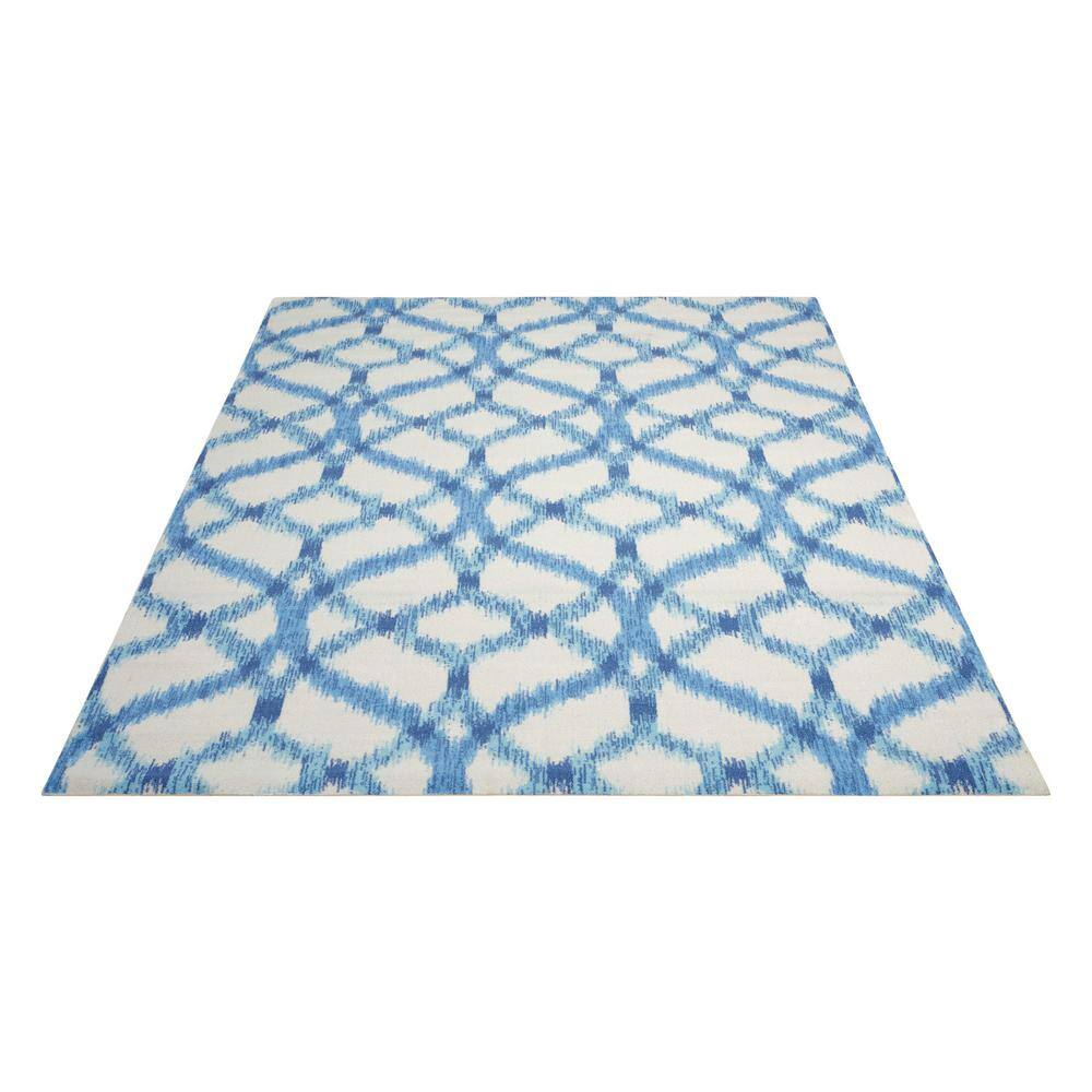 Aegean Blue Geometric Rectangular Synthetic Area Rug