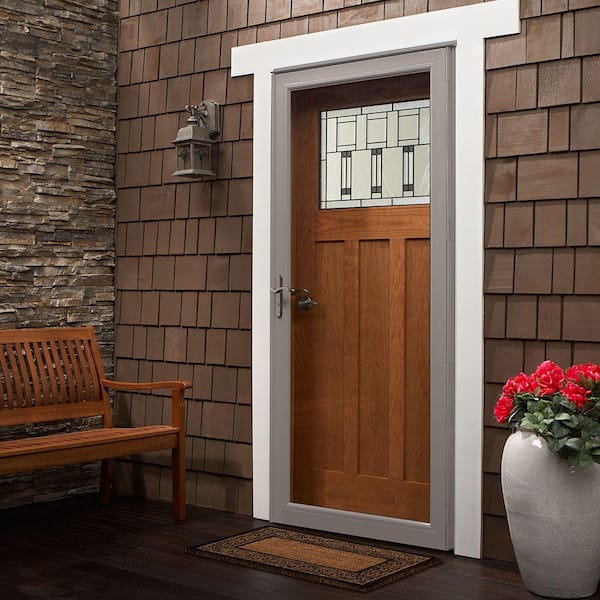 3000-Series 36 in. x 80 in. Sandtone Left-Hand Full View Interchangeable Aluminum Storm Door with Nickel Hardware
