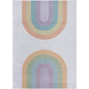 Rainbow Watercolor Modern Kids Multi Color 5 ft. x 7 ft. Machine Washable Flat-Weave Area Rug