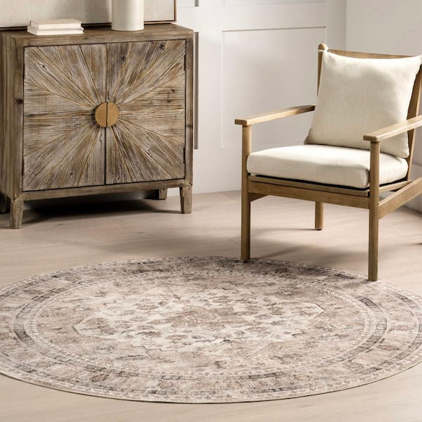 Keyara Spill Proof Washable Stone 8 ft. Round Rug