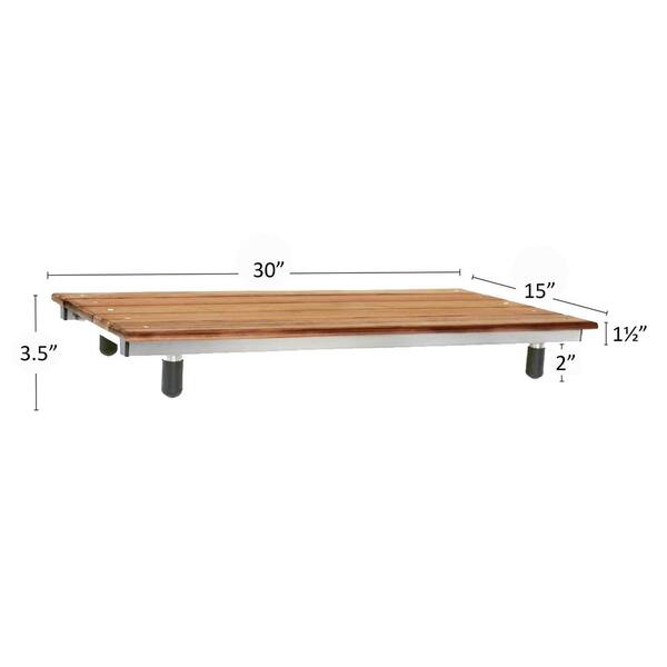 Floating Rectangular Shower Shelf with Rail and Natural Teak Wood Insert -  Seachrome