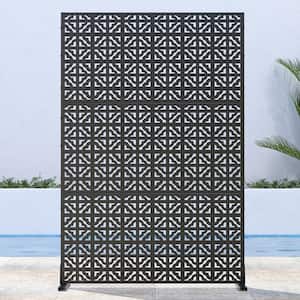 72 in. H x 47 in. W Outdoor Metal Privacy Screen Garden Fence Symmetrical Pattern Wall Applique in Black