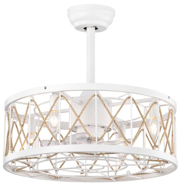 bessten Hera 20 in. Vintage Enclosed Indoor White Ceiling Fan with Noiseless Reversible AC Motor
