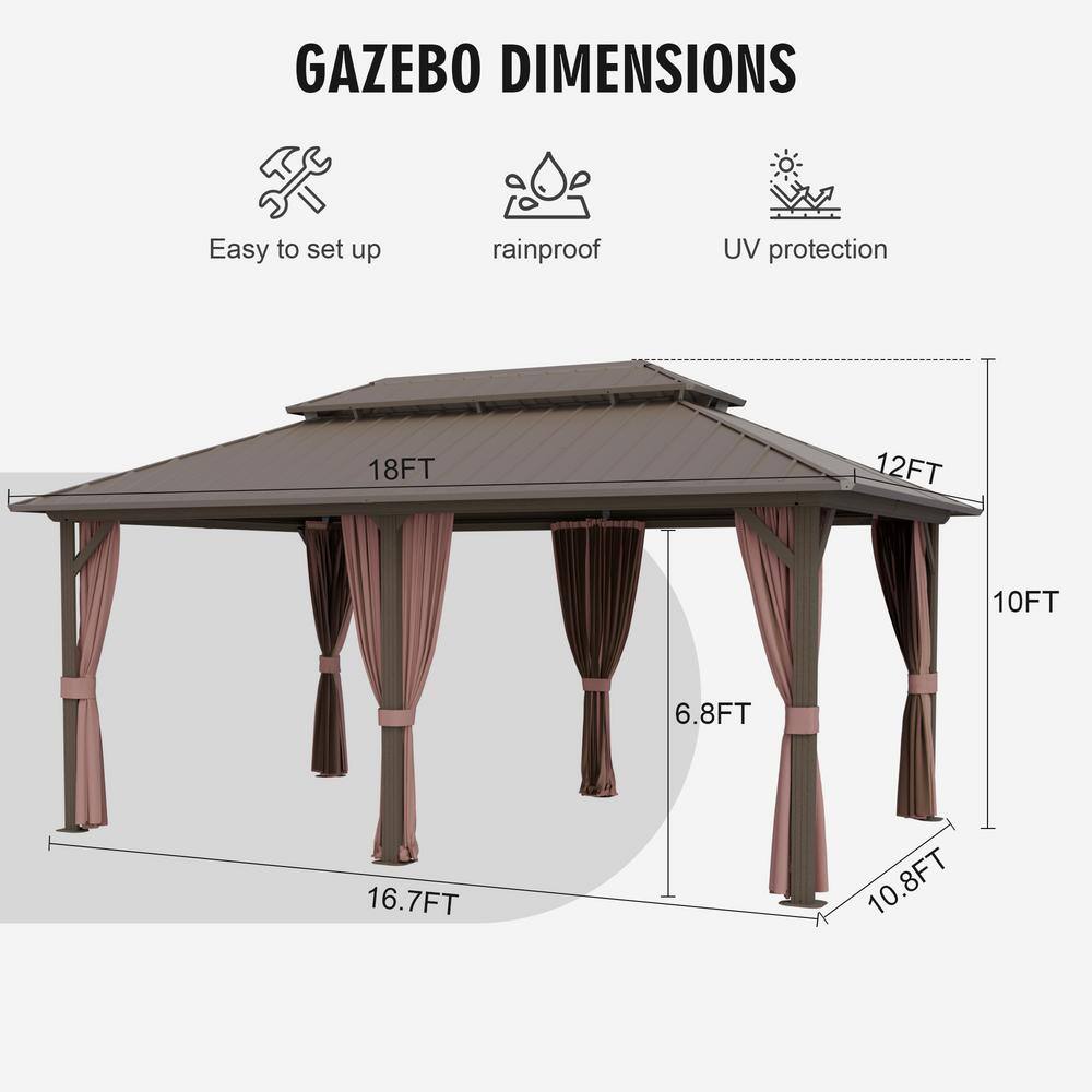 EAGLE PEAK 12x18 Brown Aluminum Frame Gazebo with Double Roof