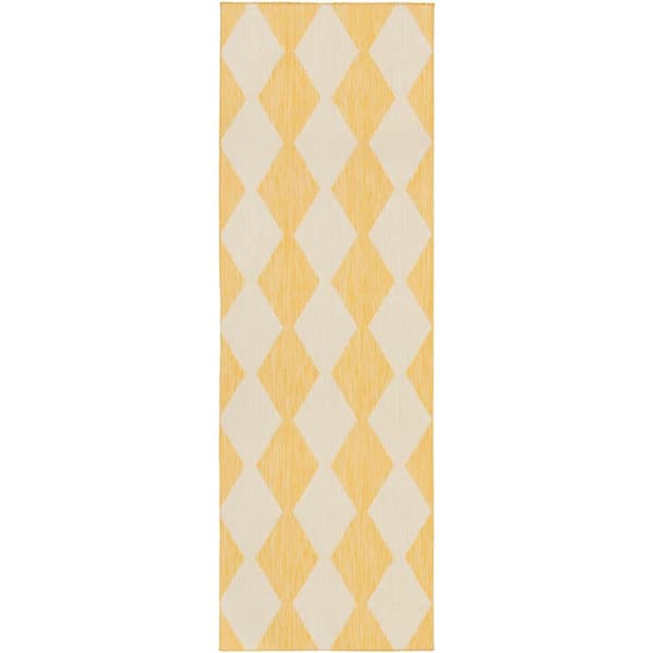Positano Yellow 2 ft. x 8 ft. Diamond Contemporary Runner Area Rug