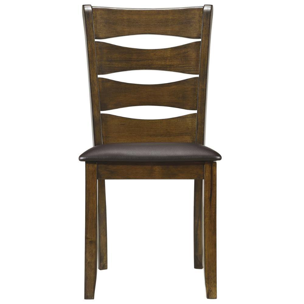 Brown Faux Leather Upholstered Ladderback Wood Side Chair Set