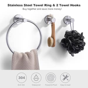 Stainless Steel 3-Piece Bath Hardware Set with Towel Ring, Towel Hooks Mounting Hardware Included Brushed Nickel