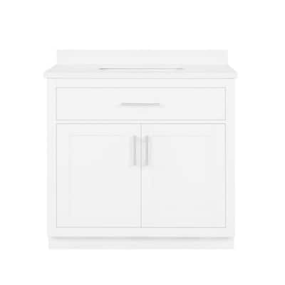 Bailey 36 in. Bath Vanity in White with Engineered Stone Vanity Top in White with White Basin
