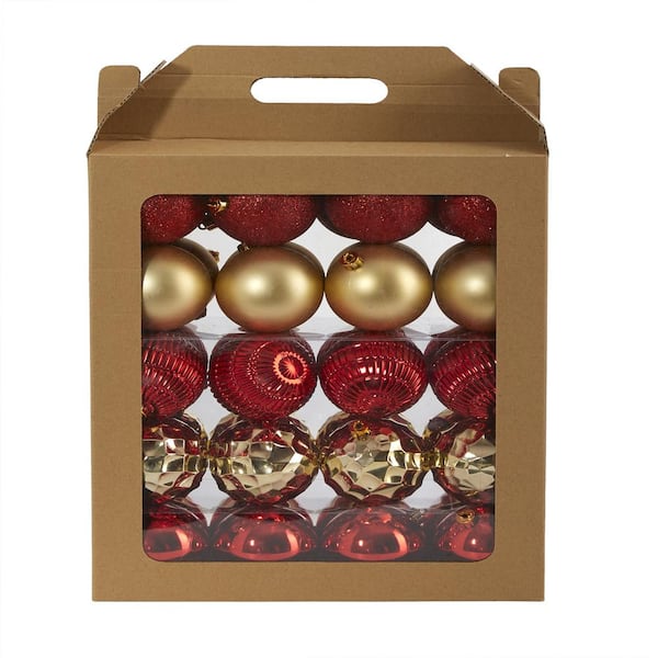 Holiday 3 in. Gold Shatterproof Christmas Tree Ornament Box Set with Re-Useable Box (40-Count)