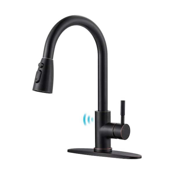 15.3 in. Touchless Sensor Single Handle Pull Down Sprayer Kitchen Faucet with 360° Spout in Stainless Steel Bronze