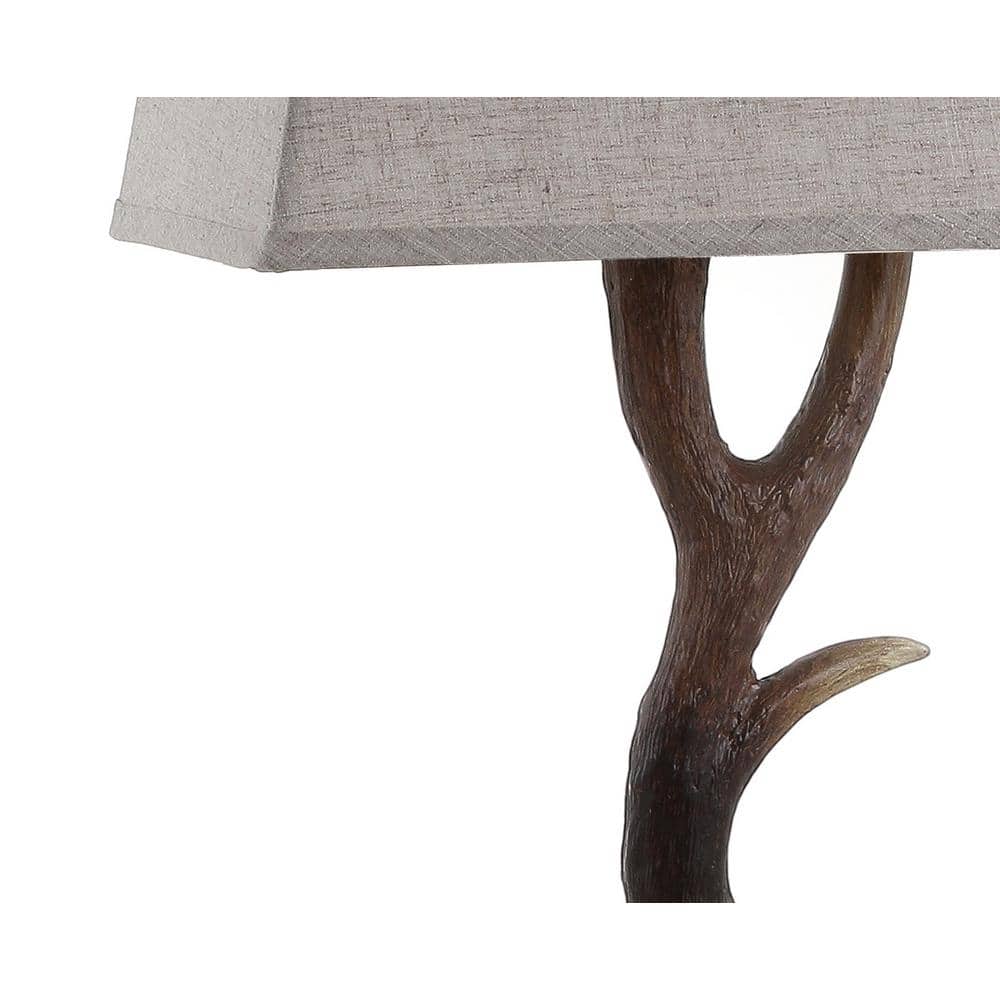 Rustic Brown Resin Antler Table Lamp with Linen Shade