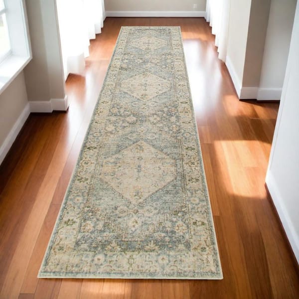 2 X 10 Blue Medallion Washable Area Rug Runner Rug